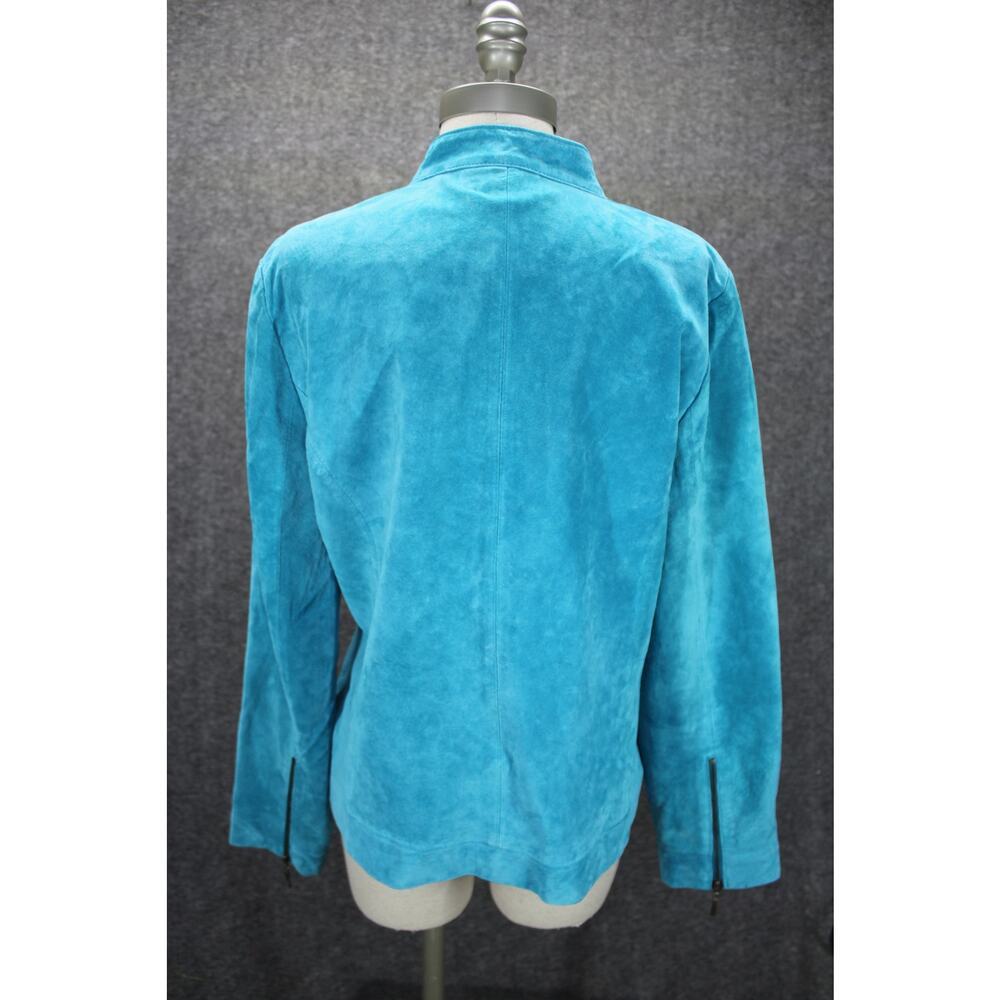 Vintage Victor Costa Turquoise Leather Jacket w/ Grommet size Medium - Picture 2 of 8